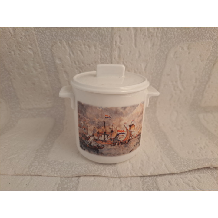 Suikerpotje met Nederlandse zeilschepen, porselein D7xH8cm - handgemaakt