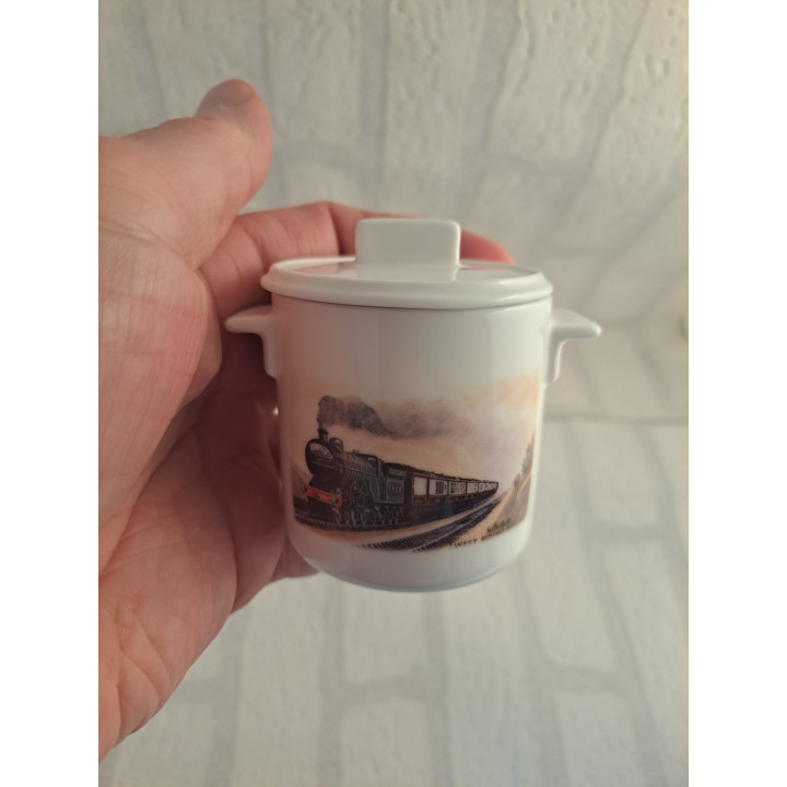 Suikerpotje met LNER stoomtrein, porselein D7xH8cm - handgemaakt