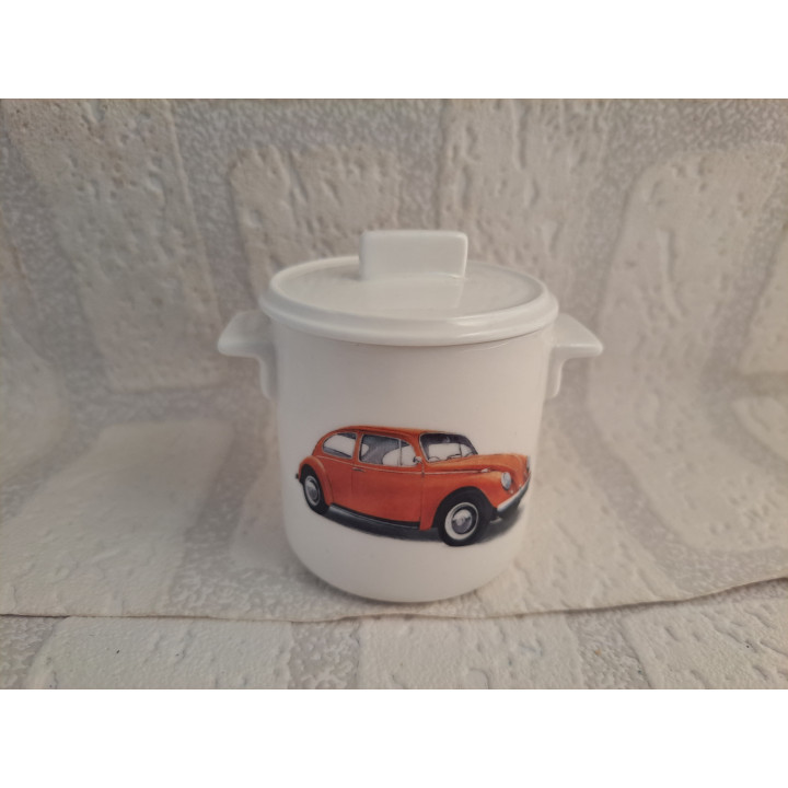Suikerpotje met oranje Volkswagen kever, porselein D7xH8cm - handgemaakt