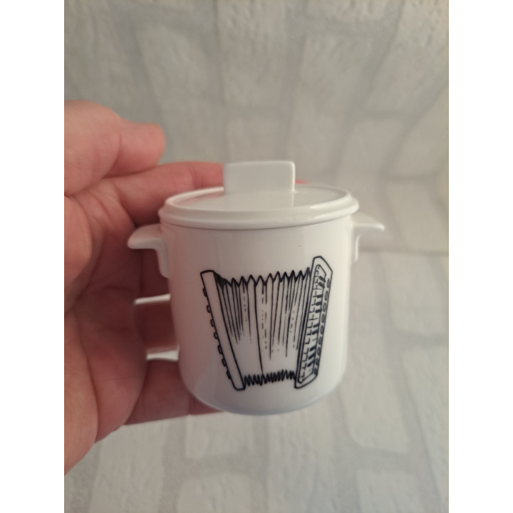 Suikerpotje met accordeon, porselein D7xH8cm - handgemaakt