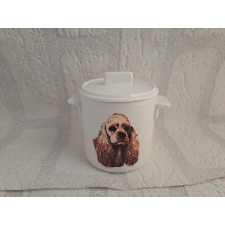 Suikerpotje met USA cockerspaniel, porselein B7xH8cm - handgemaakt