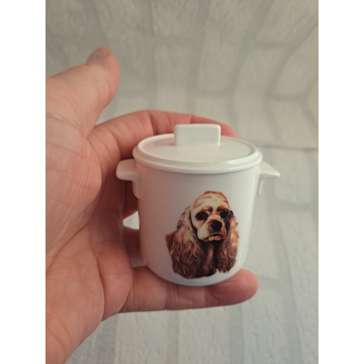 Suikerpotje met USA cockerspaniel, porselein B7xH8cm - handgemaakt