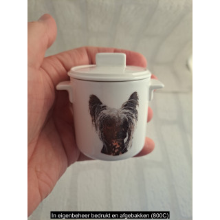 Suikerpotje van porselein met Chinese Crested hond B7xH8cm