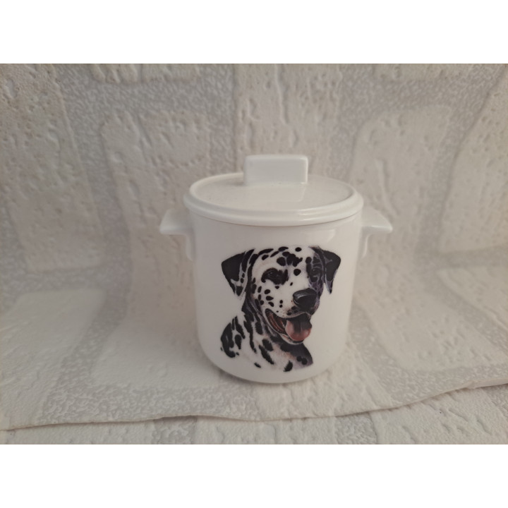 Suikerpotje van porselein met een Dalmatiër hond B7xH8cm - handgemaakt