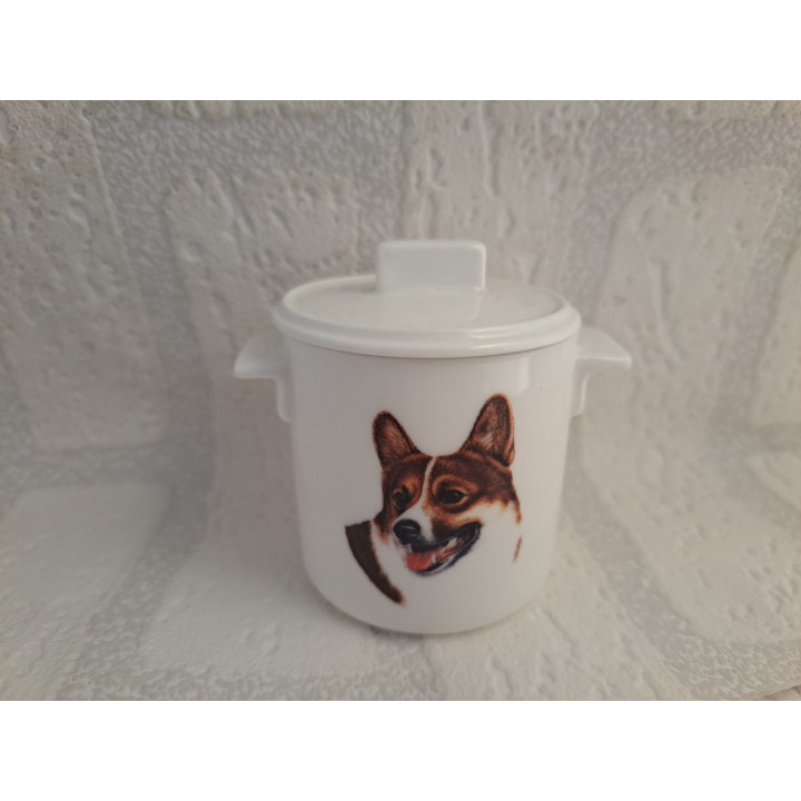Suikerpotje van porselein met Welsh Corgi Cardigan B7xH8cm - handgemaakt