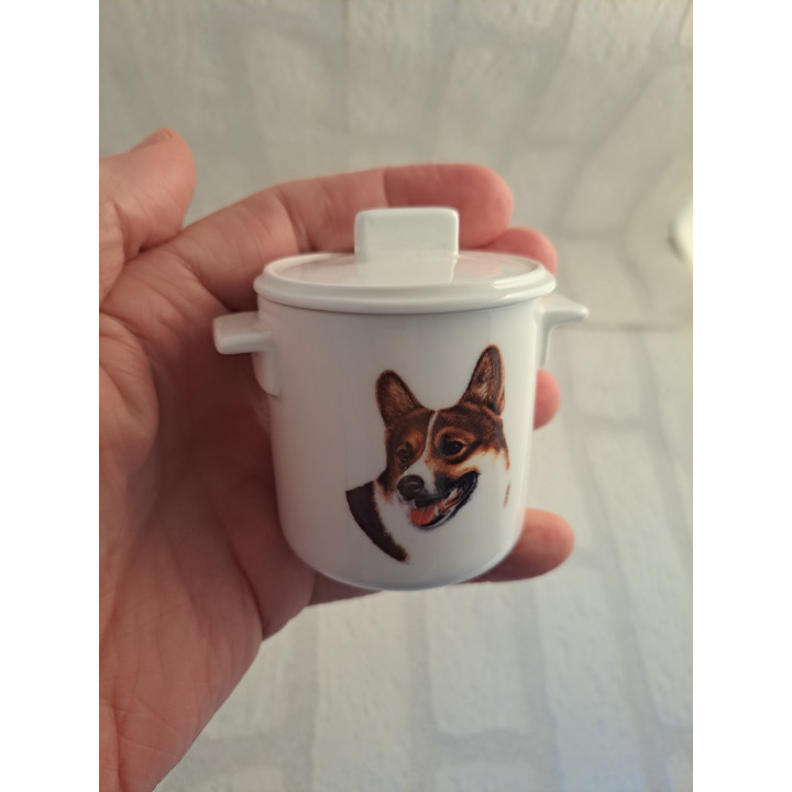 Suikerpotje van porselein met Welsh Corgi Cardigan B7xH8cm - handgemaakt