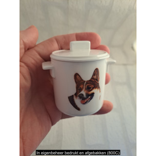 Suikerpotje van porselein met Welsh Corgi Cardigan B7xH8cm