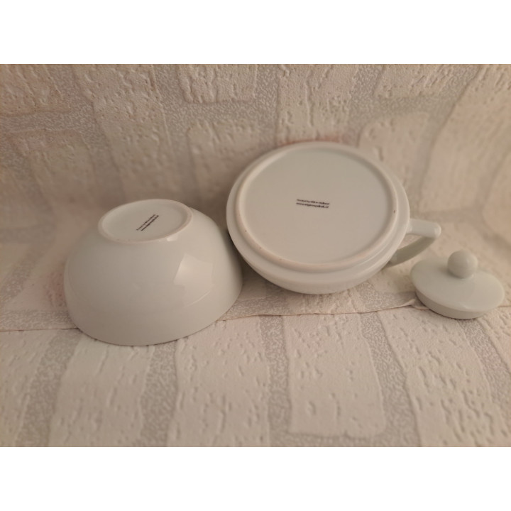 Theepot met kom met Volkswagen bus, porselein D10xH12cm - handgemaakt