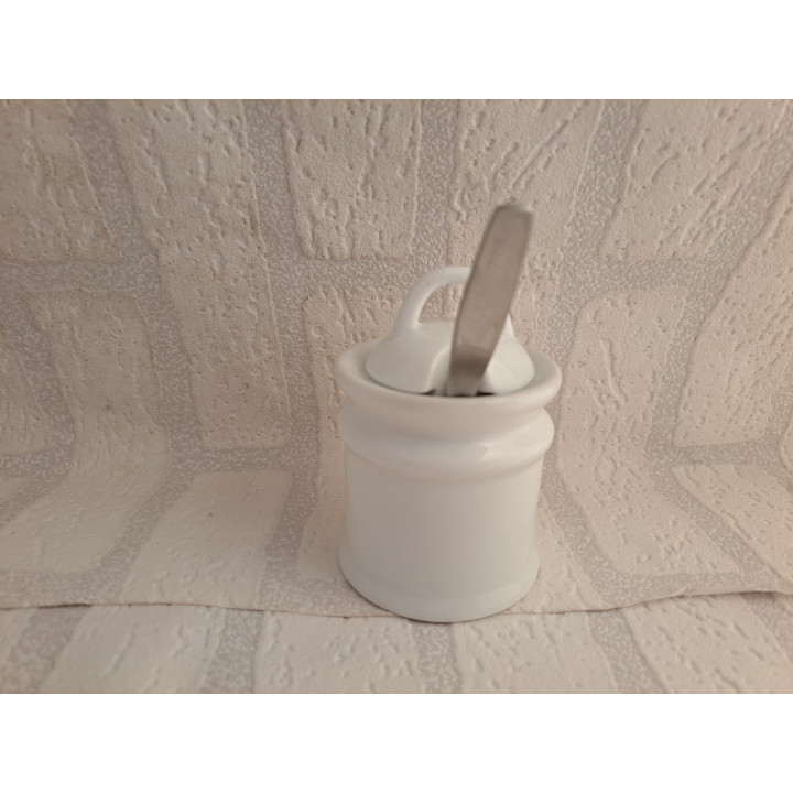 Suikerpot met lepel Mini Cooper 1956, porselein D7xH10cm - handgemaakt