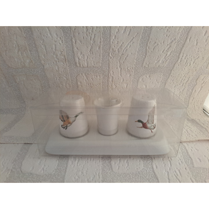 Peper en zoutstel met bakje en eenden afbeelding - handgemaakt