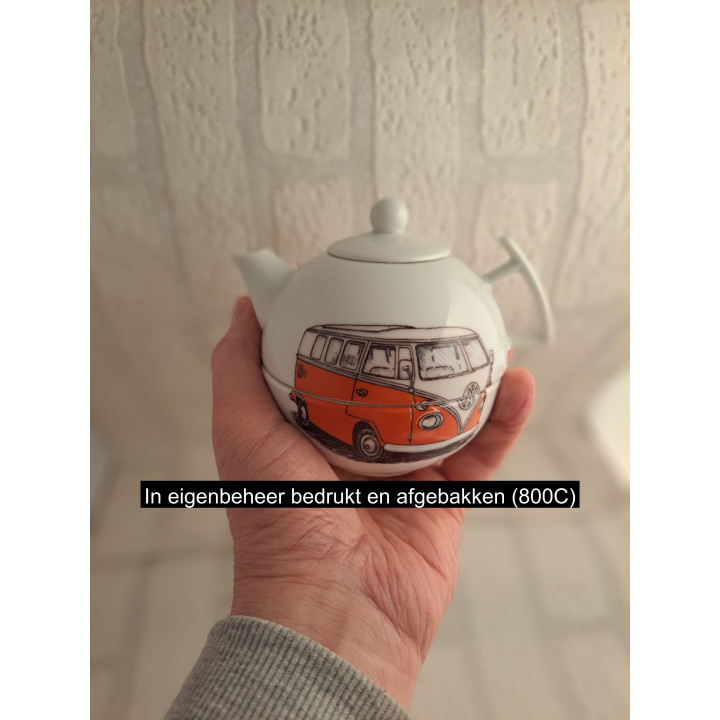 Theepot met kom met Volkswagen bus, porselein D10xH12cm