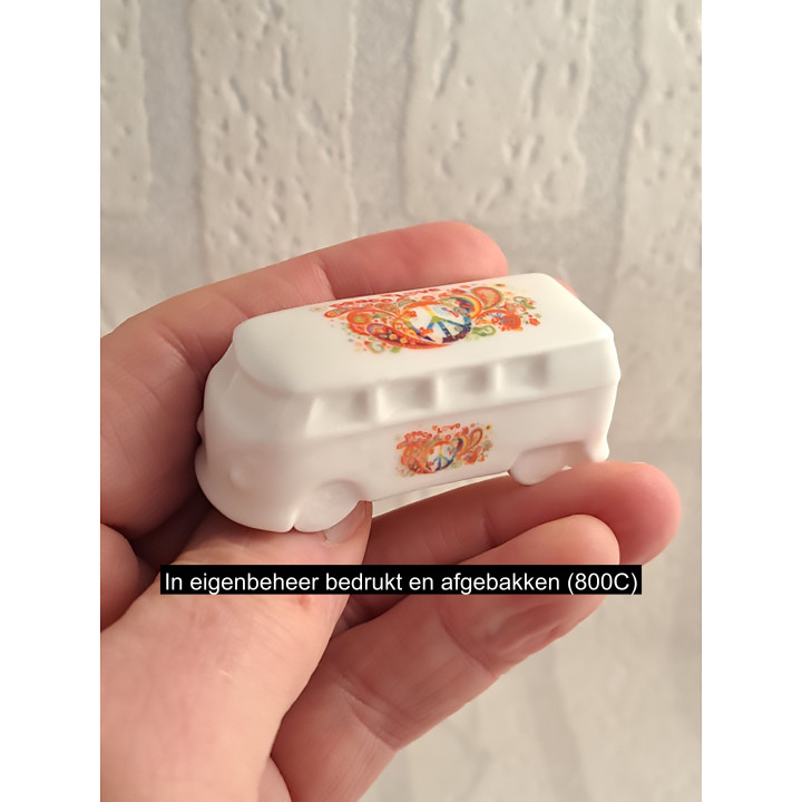 Porseleinen Miniatuur Volkswagen T1 Bus Peace & Love - Handbedrukt