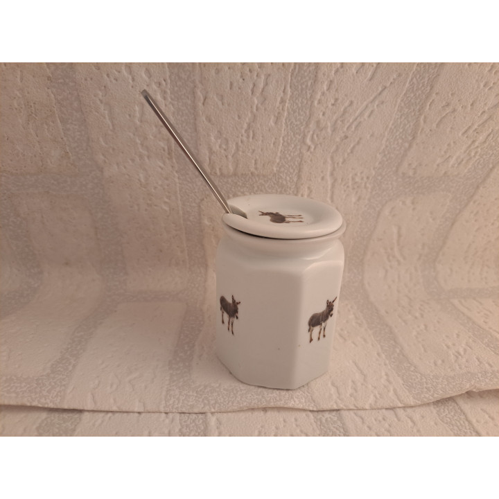 Suikerpot van porselein met metaal lepel met ezels  - handgemaakt