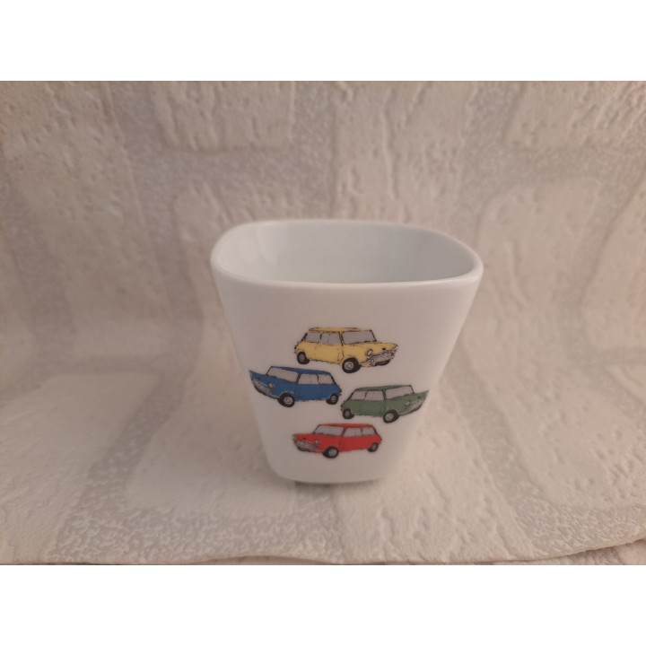 Bloempotje met kleuren Mini Cooper, porselein 6x6x6cm - handgemaakt