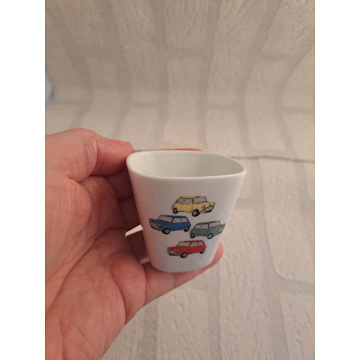 Bloempotje met kleuren Mini Cooper, porselein 6x6x6cm - handgemaakt