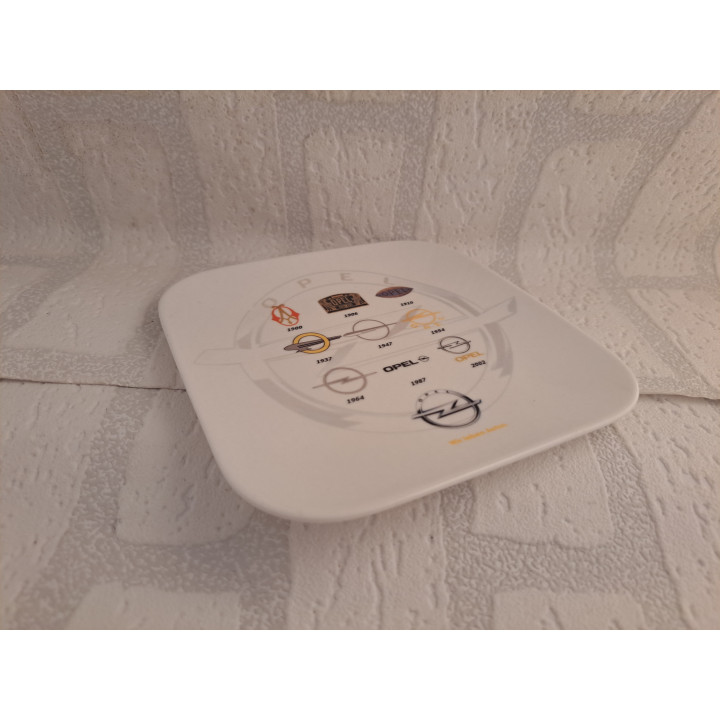 Ontbijtbord met historische Opel Logos, porslein 15x15x15cm - handgemaakt