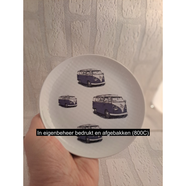 Ontbijtbord met donkerblauw Volkswagen bus, porselein D17cm