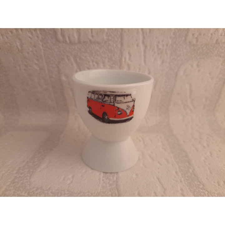 Eierdopje met Volkswagen bus, porselein D4xH6cm- handgemaakt