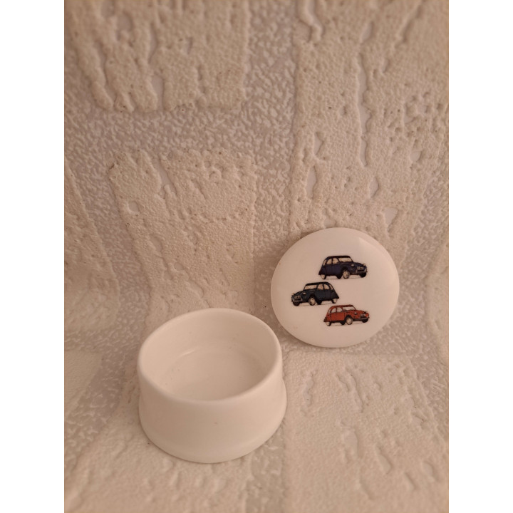 Pillendoosje met drie Citroen 2CV, porselein D4.5xH2.5cm - handgemaakt