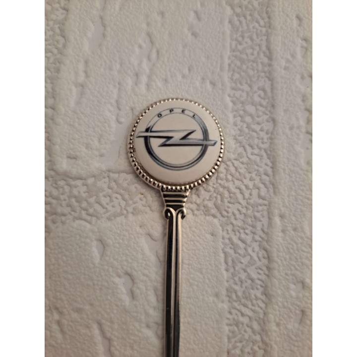 Metaal thee-koffie lepeltje Opel logo-embleem op het porselein rondje  - Verzamelobject