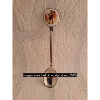 Metaal thee-koffie lepeltje Schoorsteenveger op het porselein rondje