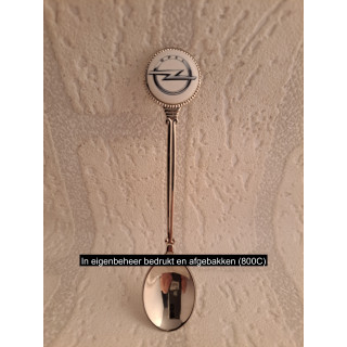 Metaal thee-koffie lepeltje Opel logo-embleem op het porselein rondje