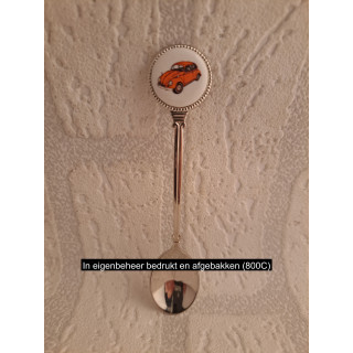 Metaal thee-koffie lepeltje oranje Volkswagen kever op het porselein rondje