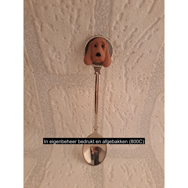 Metaal theelepeltje met 2D kunststof Basset hondenkop