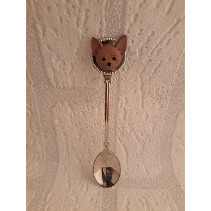 Metaal theelepeltje met kunststof 2D Chihuahua hondenkop - Verzamelobject