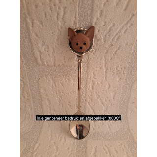 Metaal theelepeltje met kunststof 2D Chihuahua hondenkop