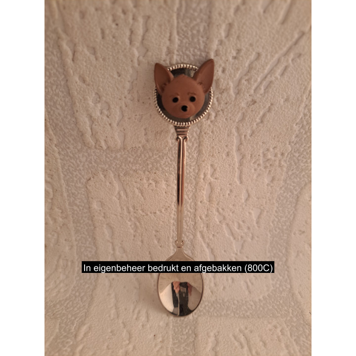 Metaal theelepeltje met kunststof 2D Chihuahua hondenkop