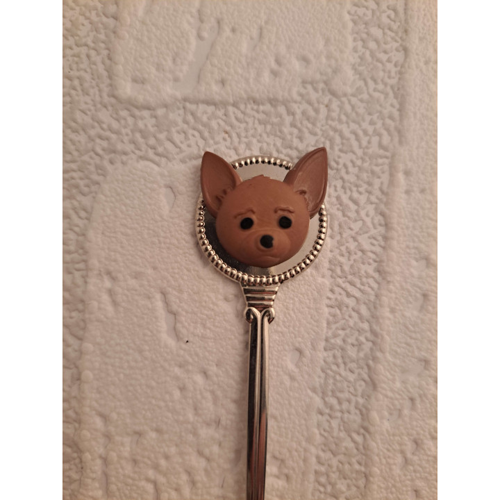 Metaal theelepeltje met kunststof 2D Chihuahua hondenkop - Verzamelobject