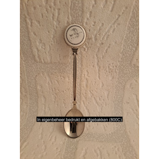 Metaal theelepeltje sterrenbeeld steenbok op porselein rondje