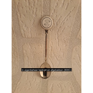 Metaal theelepeltje sterrenbeeld vissen op porselein rondje