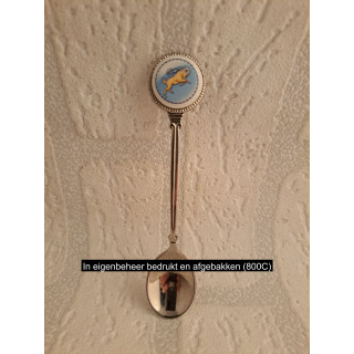 Metaal theelepeltje sterrenbeeld ram in kleur op porselein rondje