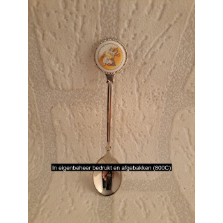 Metaal theelepeltje sterrenbeeld waterman in kleur op porselein rondje