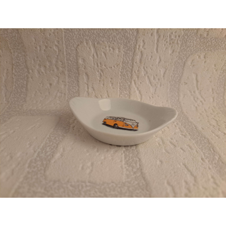 Amuseschaaltje met oranje Volkswagen bus, porselein 9x7x2cm - handgemaakt