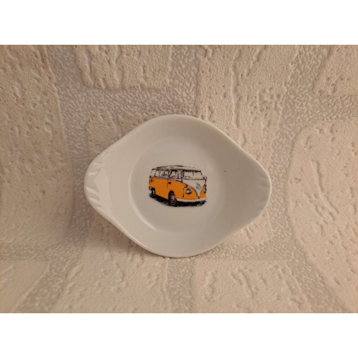 Amuseschaaltje met oranje Volkswagen bus, porselein 9x7x2cm - handgemaakt