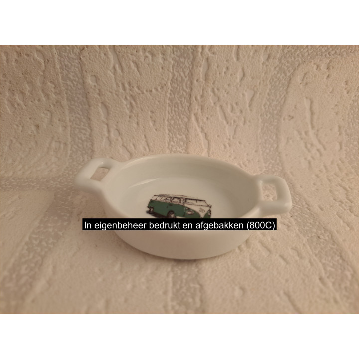 Amuseschaaltje met groen Volkswagen bus, porselein 8.5x6x2cm