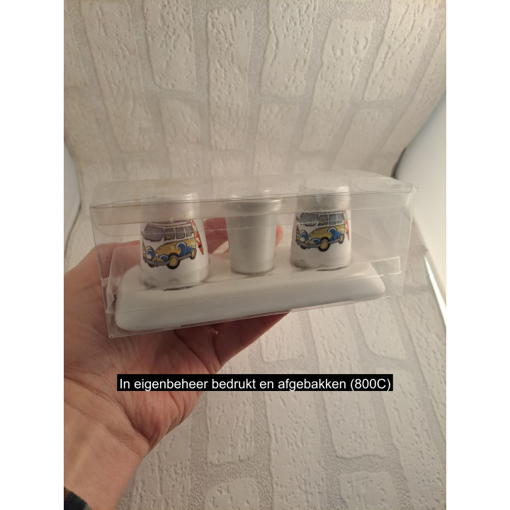 Peper en zoutstel met Volkswagen bus, porselein 17x7.5x7cm