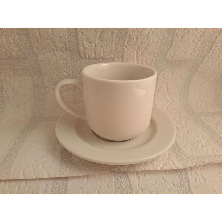 Kop en schotel met rode Volkswagen Type 1 combi bus tekening - handgemaakt