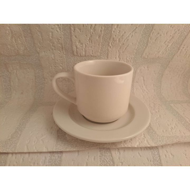 Kop en schotel met gele Volkswagen bus, porselein D7xH7cm - handgemaakt