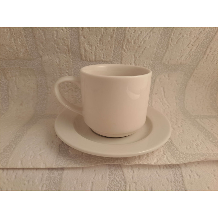 Kop en schotel met blauwe Volkswagen bus, porselein D7xH7cm - handgemaakt