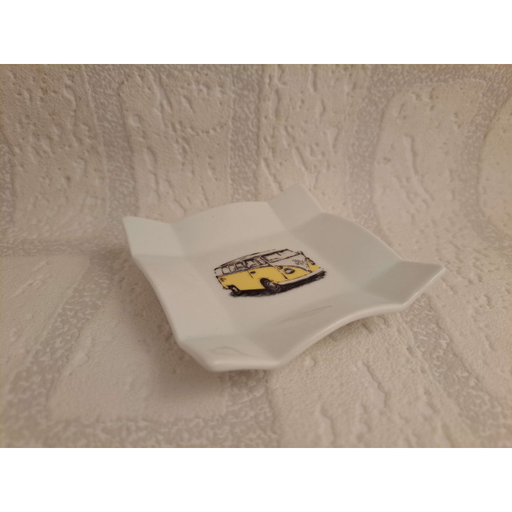 Amuse schaaltje met gele Volkswagen bus 8x8x1.5cm - handgemaakt