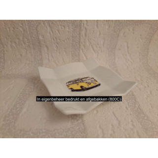 Amuse schaaltje met gele Volkswagen bus 8x8x1.5cm