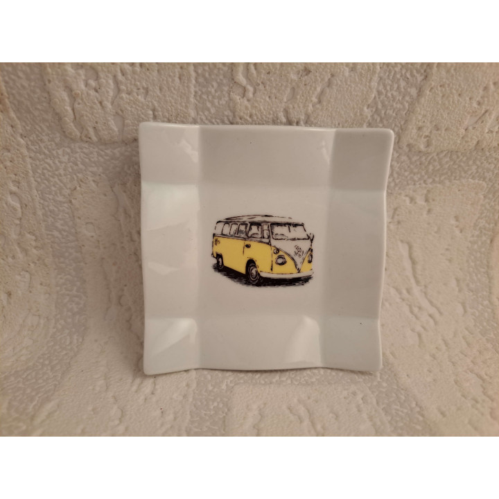 Amuse schaaltje met gele Volkswagen bus 8x8x1.5cm - handgemaakt
