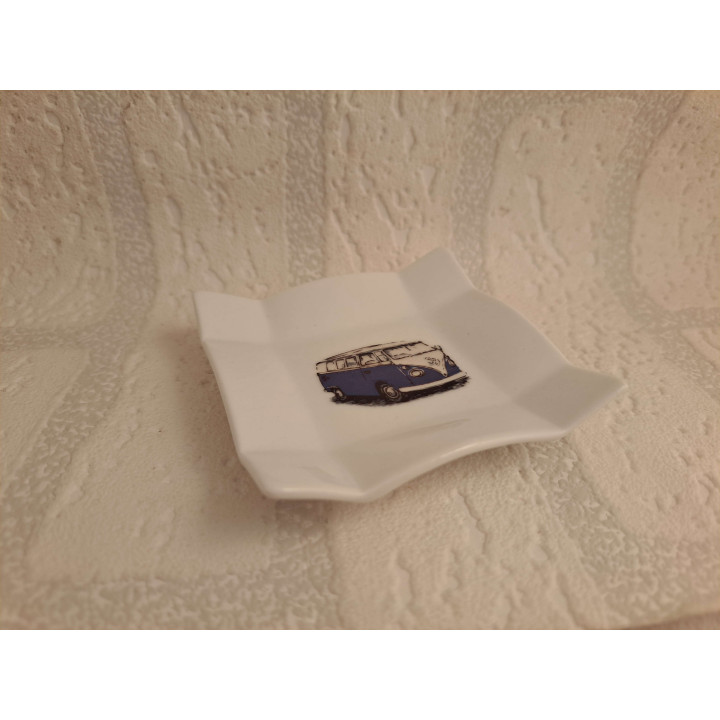 Amuse schaaltje met blauwe Volkswagen bus 8x8x1.5cm - handgemaakt