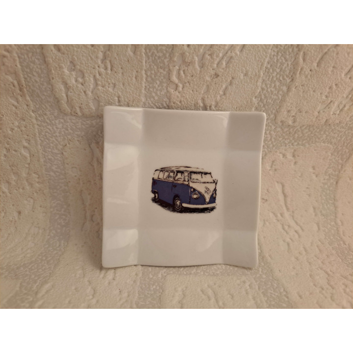 Amuse schaaltje met blauwe Volkswagen bus 8x8x1.5cm - handgemaakt