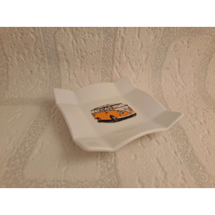 Amuse schaaltje met oranje Volkswagen bus 8x8x1.5cm - handgemaakt