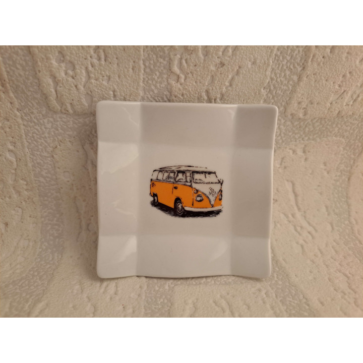 Amuse schaaltje met oranje Volkswagen bus 8x8x1.5cm - handgemaakt